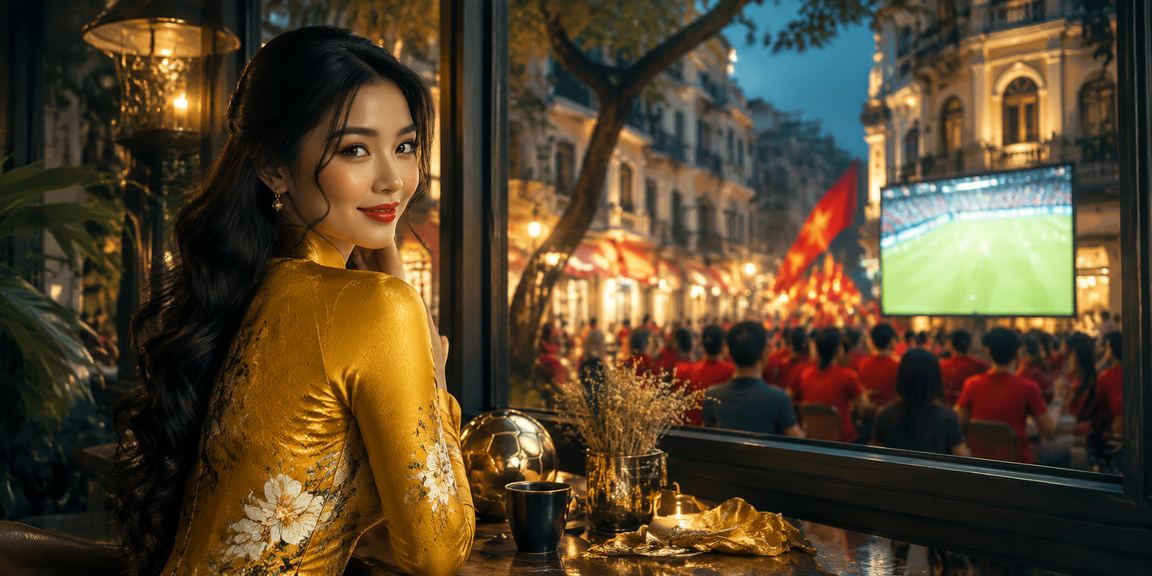 Người xem bóng đá đặt cược trực tuyến tại Hà Nội với áo dài truyền thống