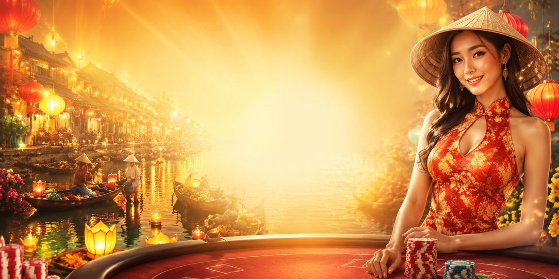 Khung cảnh đặt cược casino gần phố cổ Hội An với nón lá